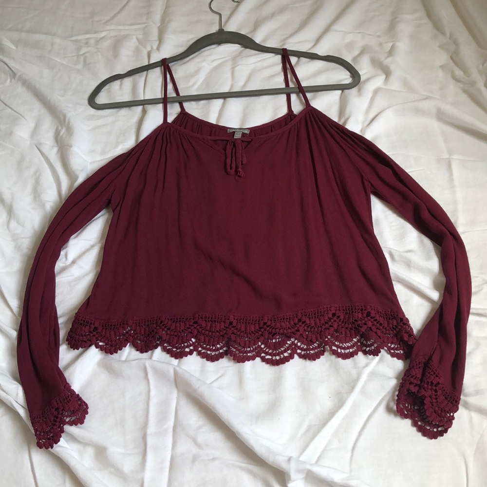 Maroon Open Shoulder Crop Top